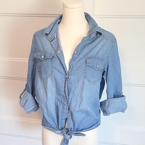 Amazon Light Blue Denim Shirt with Tie Front
